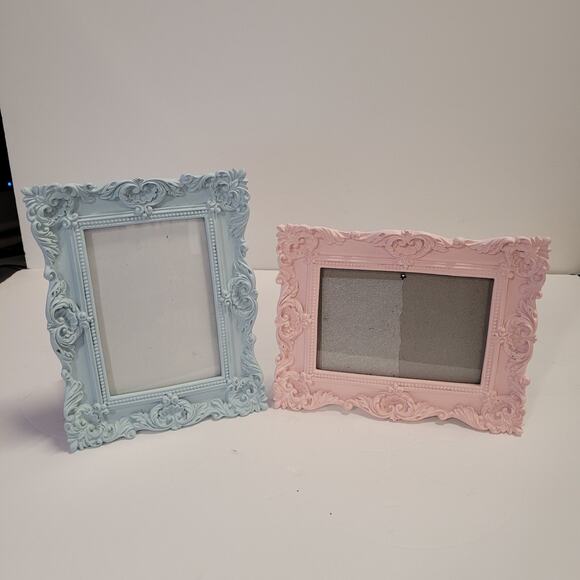 Laura Ashley Pink Blue Ornate Picture Frame Set (2) 4x6 Rocco Style Resin Baby - Picture 2 of 8